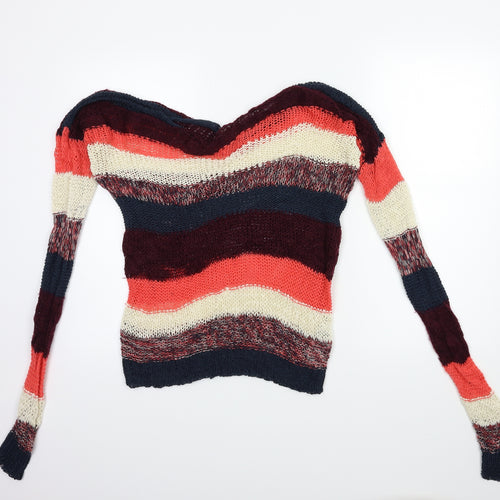 Only Womens Red Striped Knit Pullover Jumper Size M