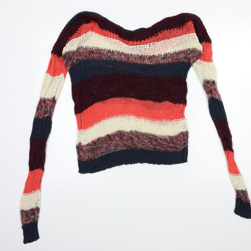 Only Womens Red Striped Knit Pullover Jumper Size M