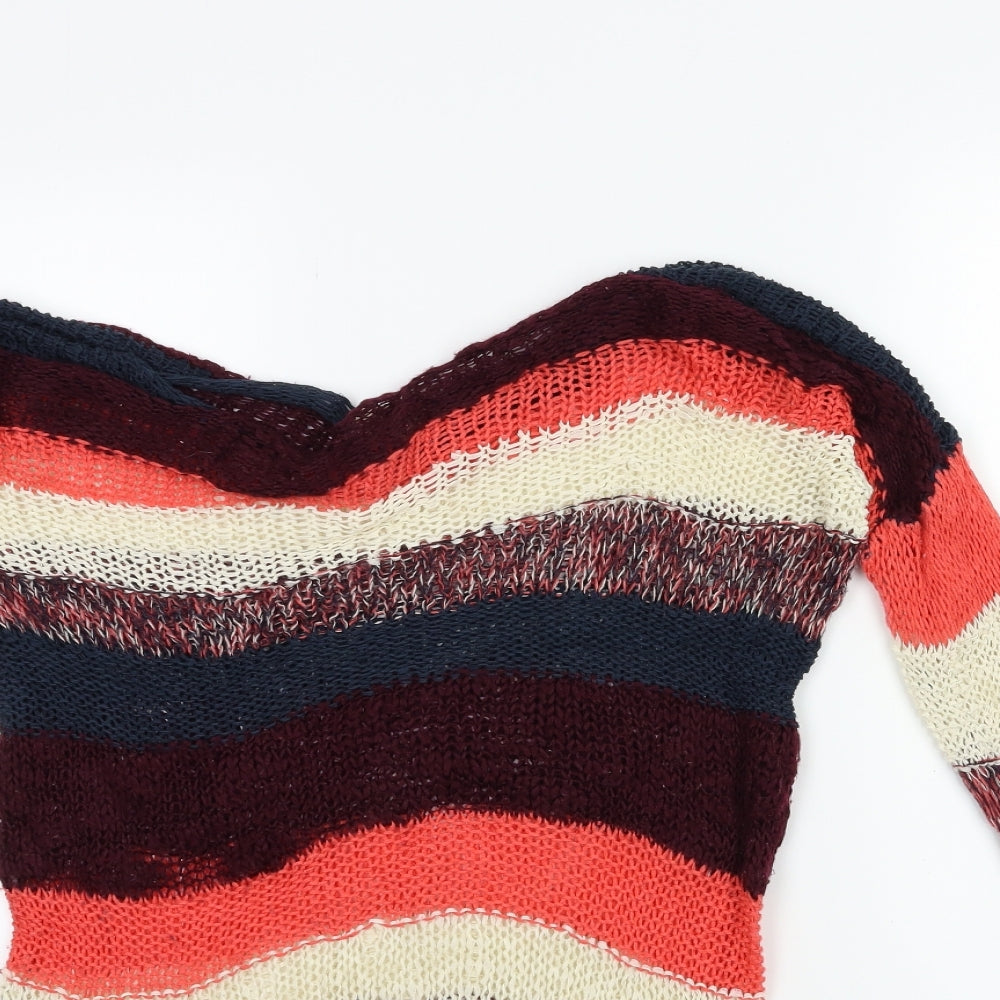 Only Womens Red Striped Knit Pullover Jumper Size M