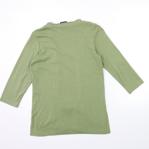 ALEXARA Womens Green Striped  Basic T-Shirt Size 12