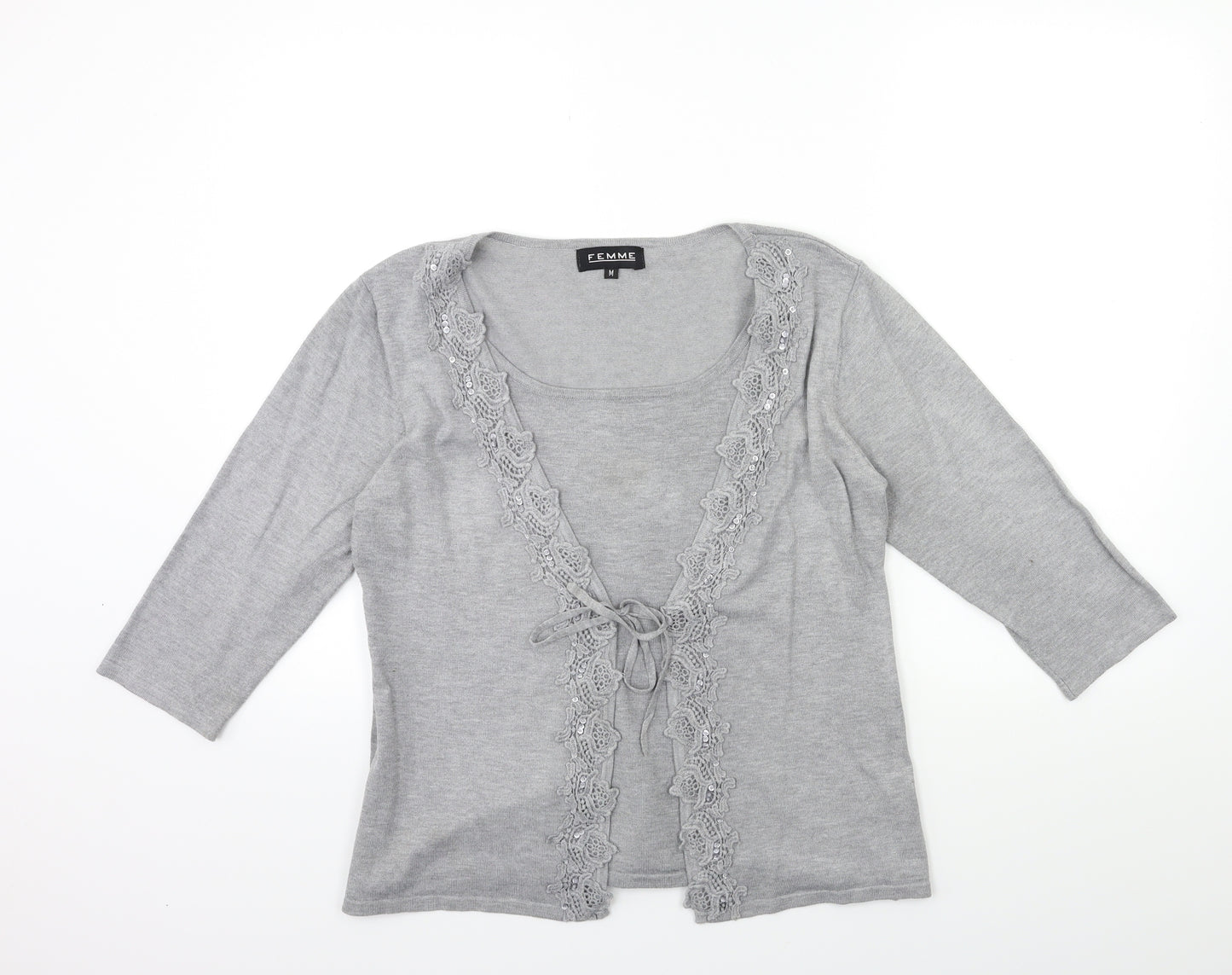 Femme Womens Grey   Cardigan Jumper Size M