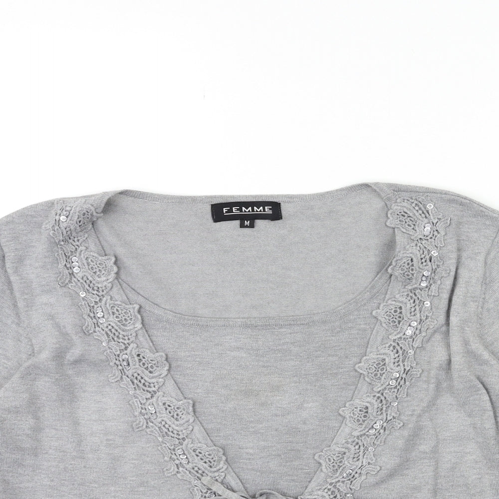 Femme Womens Grey   Cardigan Jumper Size M