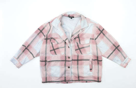 Front view of Boohoo women’s pink check jacket, size S