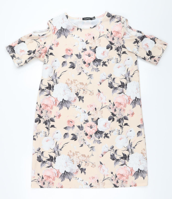 Boohoo Womens Beige Floral Shift Size 10