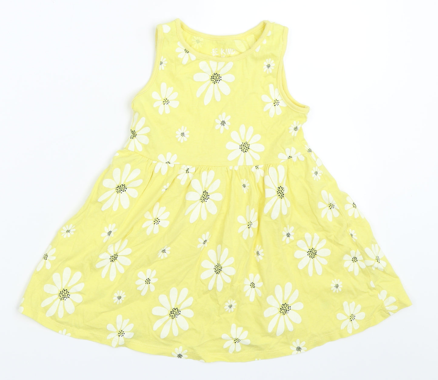 F&F Girls Yellow Floral  Skater Dress  Size 3-4 Years