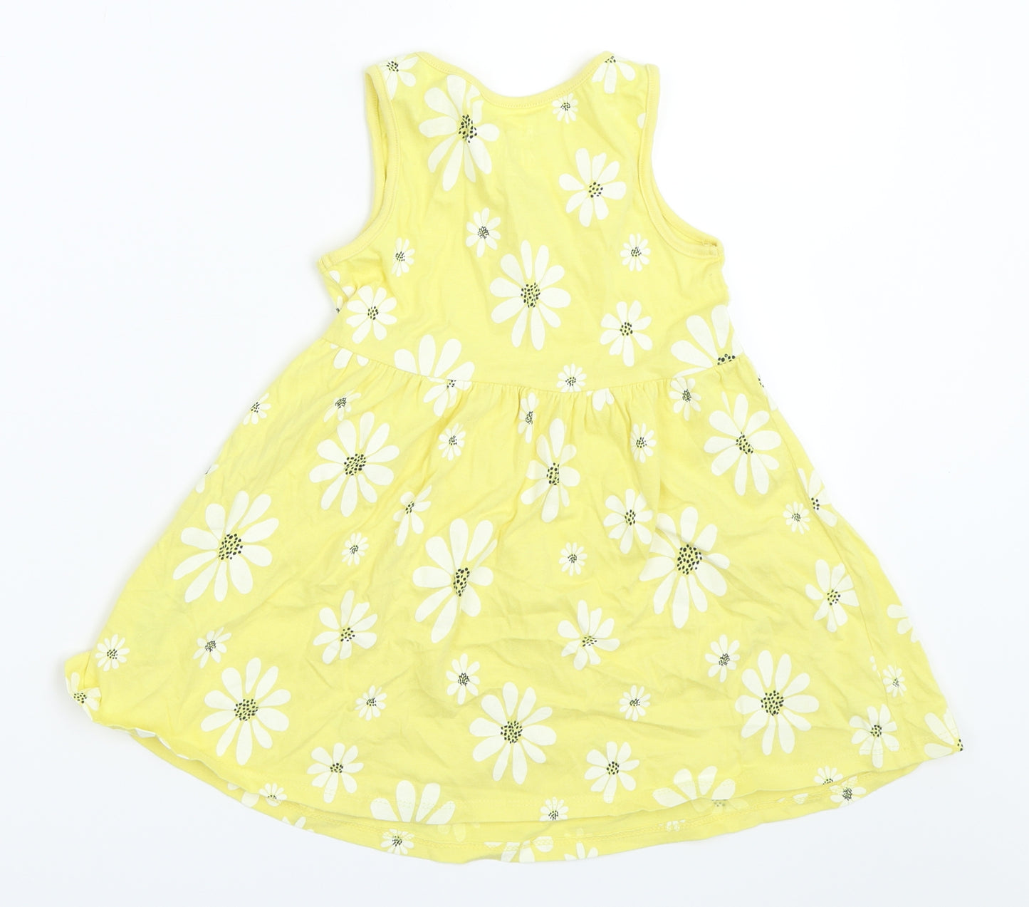 F&F Girls Yellow Floral  Skater Dress  Size 3-4 Years