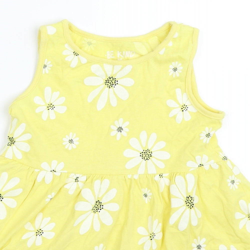 F&F Girls Yellow Floral  Skater Dress  Size 3-4 Years