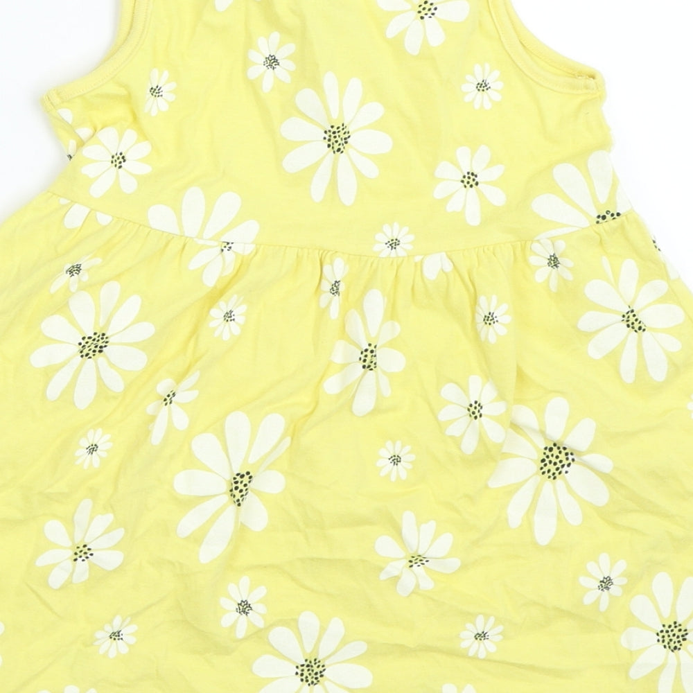 F&F Girls Yellow Floral  Skater Dress  Size 3-4 Years