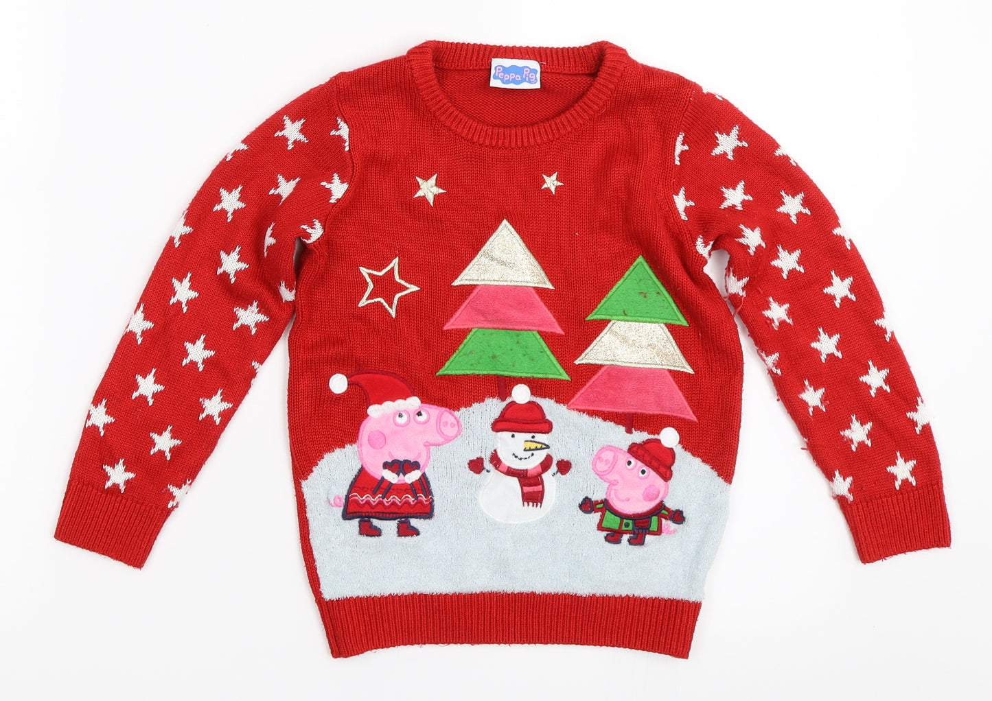 TU Girls Red   Pullover Jumper Size 3-4 Years  - peppa pig christmas