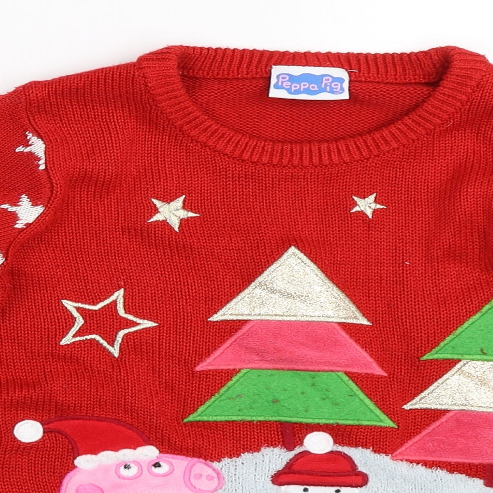 TU Girls Red   Pullover Jumper Size 3-4 Years  - peppa pig christmas