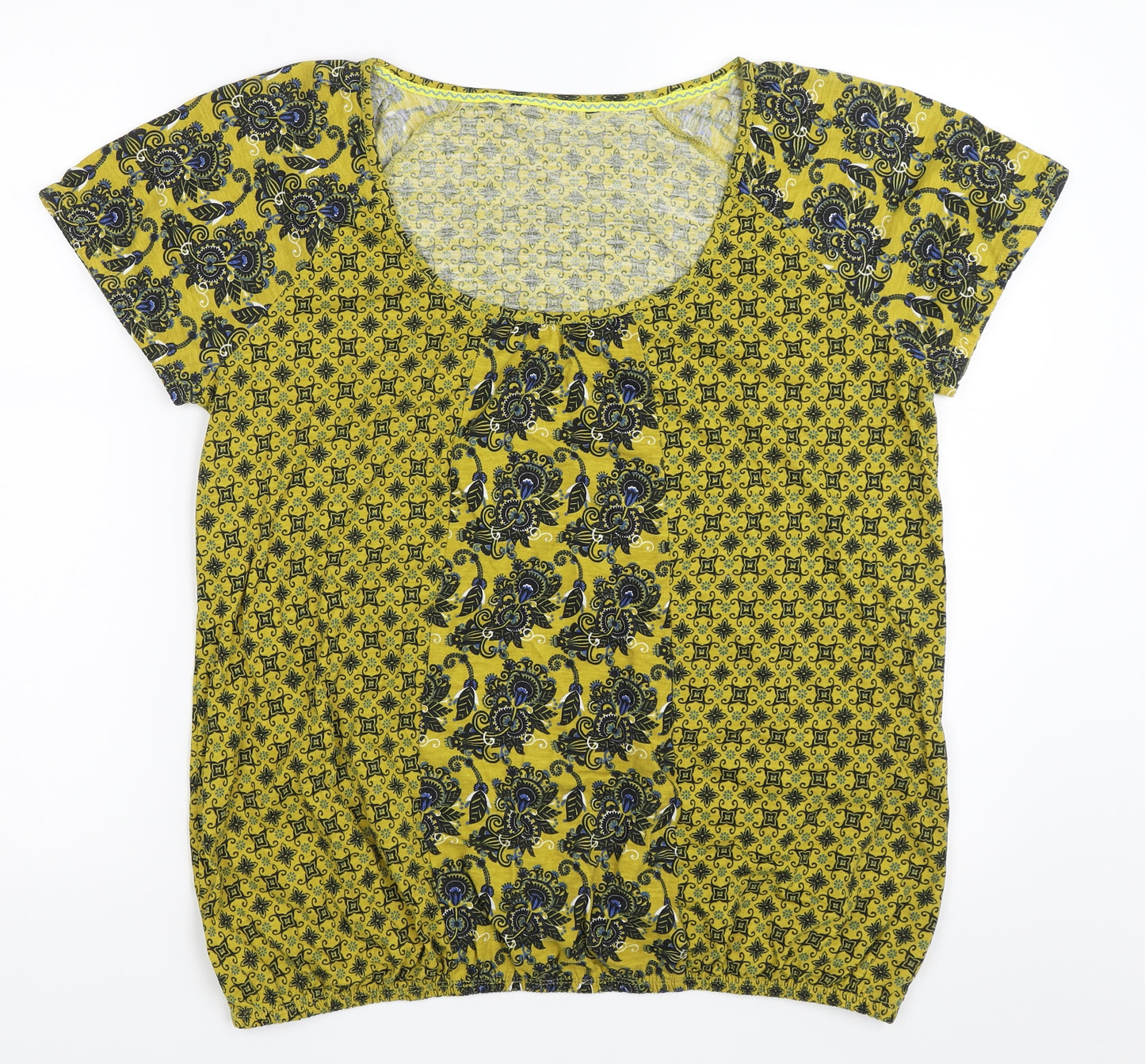 TU Womens Yellow Geometric  Basic T-Shirt Size 14