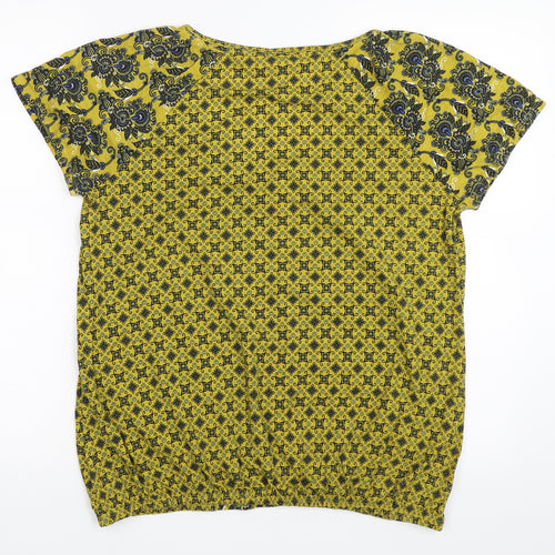 TU Womens Yellow Geometric  Basic T-Shirt Size 14