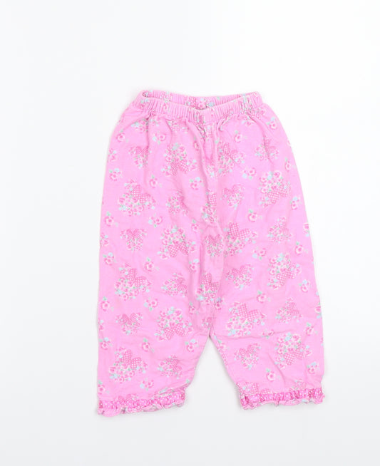 Front view of Disney girls’ pink floral babydoll pyjama pants, size 18-24, months