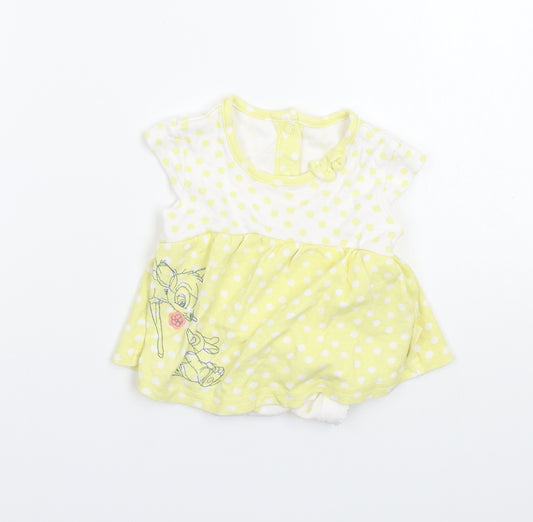 Front view of George girls’ yellow polka dot basic t-shirt, size 0-3, months