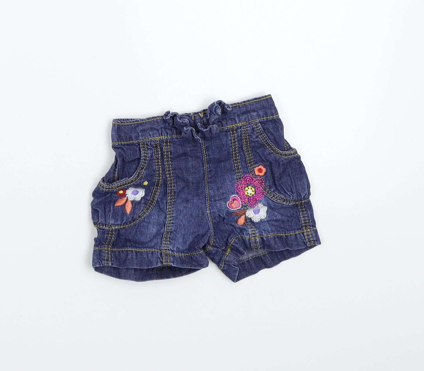 M&Co Girls Blue Floral  Cropped Trousers Size 0-3 Months