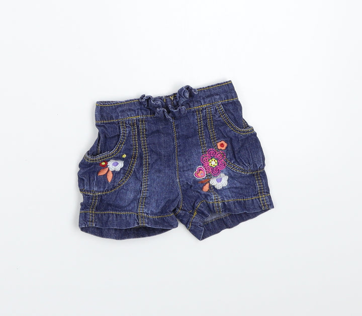 M&Co Girls Blue Floral  Cropped Trousers Size 0-3 Months