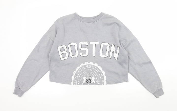 New Look Girls Grey Jersey Pullover Sweatshirt Size 12-13 Years - Boston