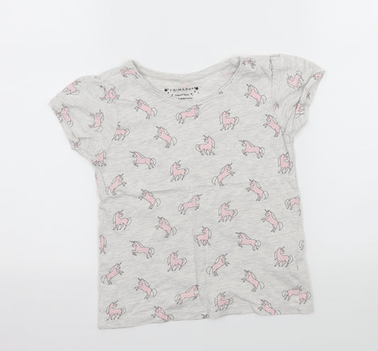 Front view of Primark girls’ grey jersey basic t-shirt, size 5-6, years