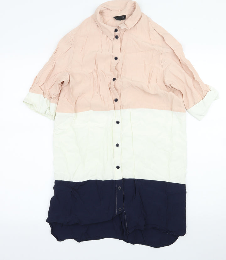 Topshop Womens Multicoloured Striped  Basic Button-Up Size 10