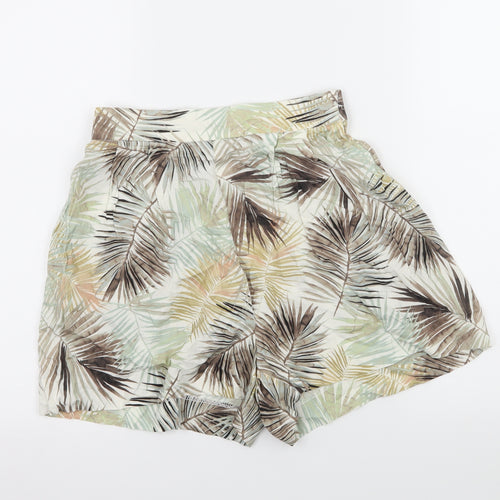 H&M Womens Ivory Geometric  Hot Pants Shorts Size 6 - Leaf print
