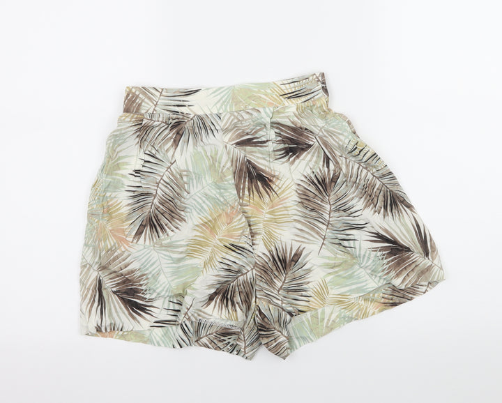 H&M Womens Ivory Geometric Hot Pants Shorts Size 6 - Leaf print
