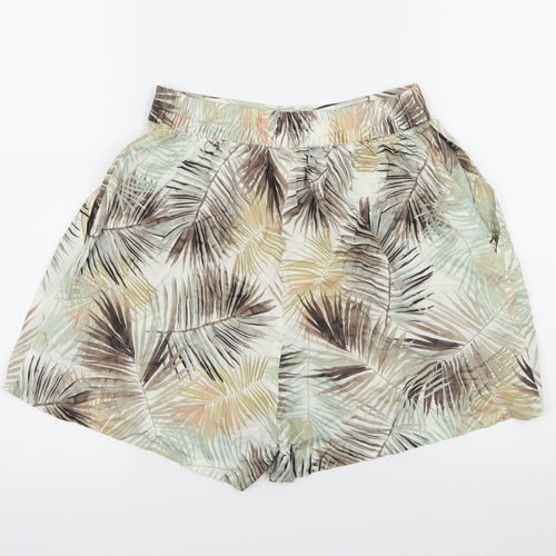 H&M Womens Ivory Geometric  Hot Pants Shorts Size 6 - Leaf print