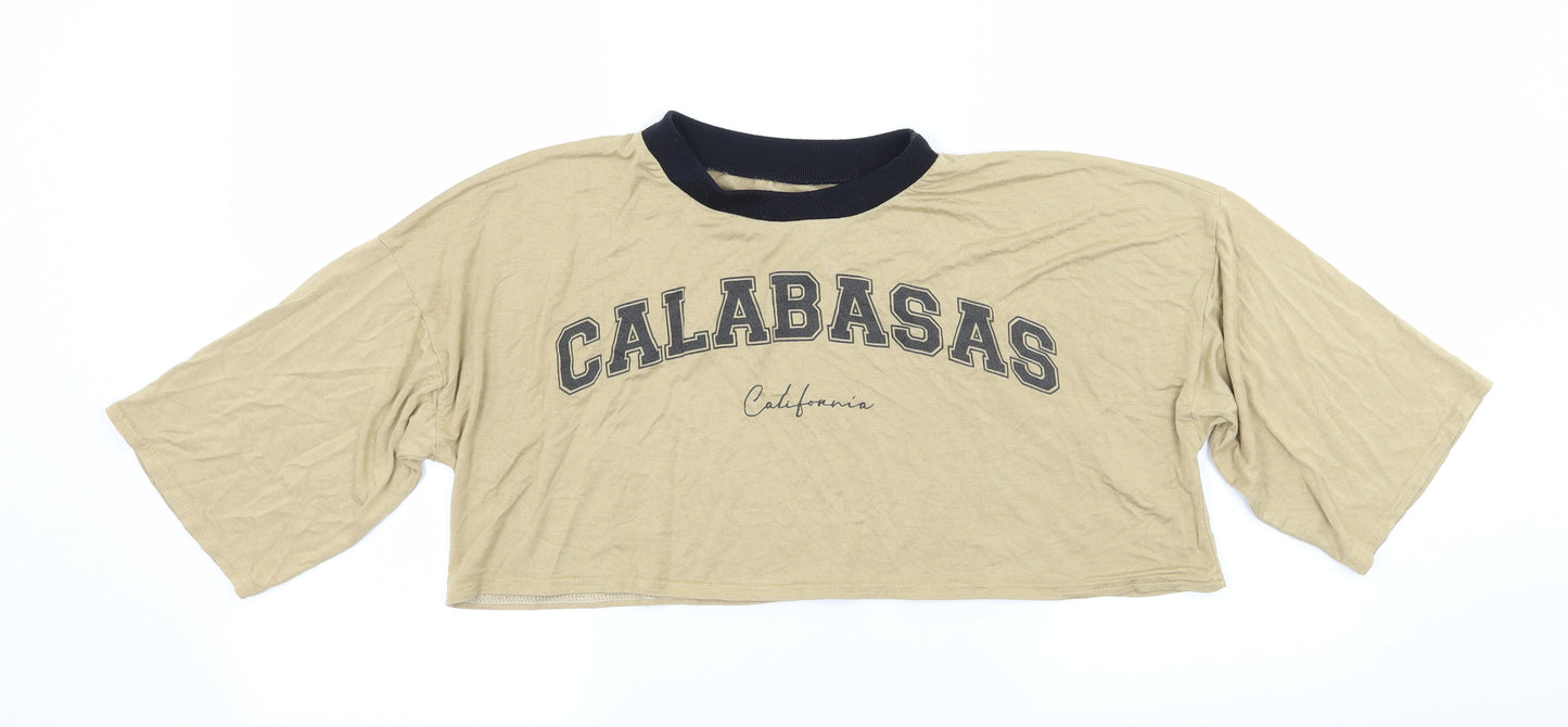 Lasula Womens Beige  Jersey Basic T-Shirt Size 8  - Calabasas