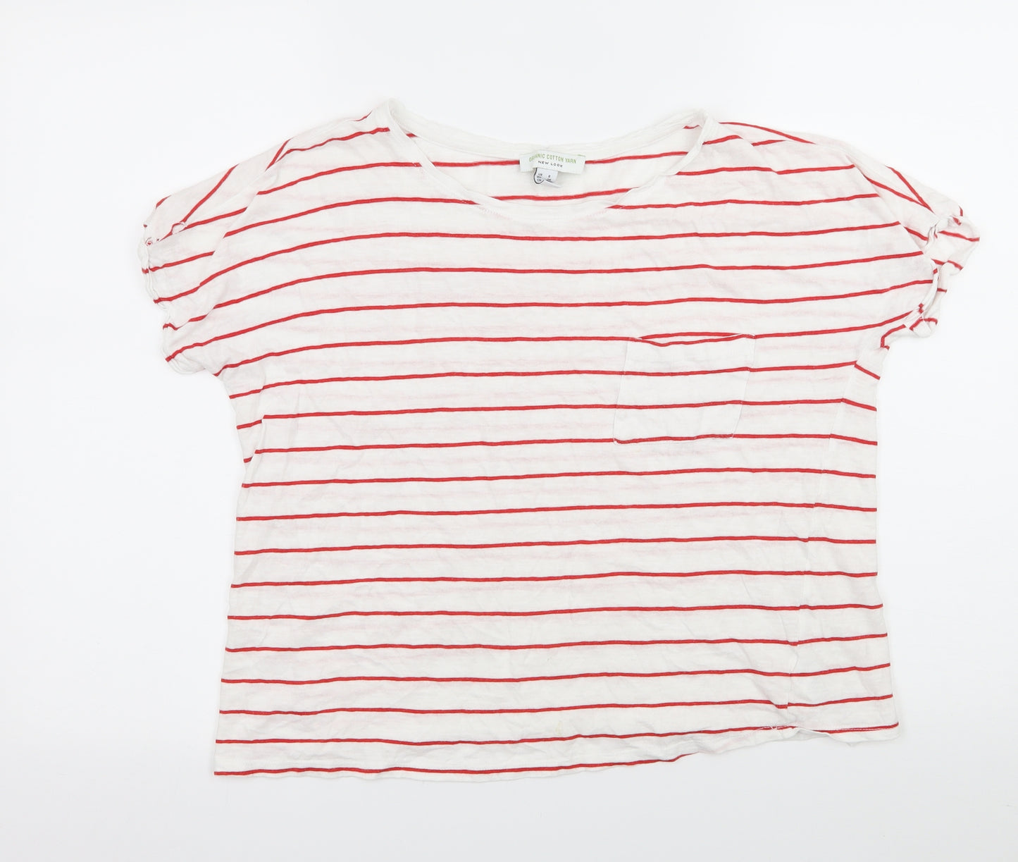 New Look Womens White Striped Jersey Basic T-Shirt Size 8