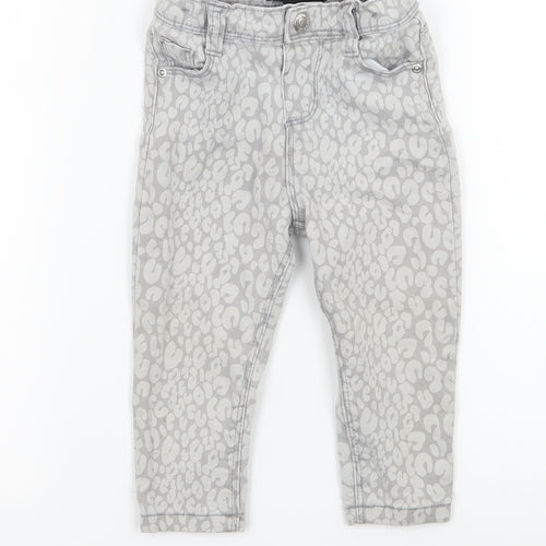 Denim & Co. Girls Grey Animal Print Denim Capri Jeans Size 12-18 Months