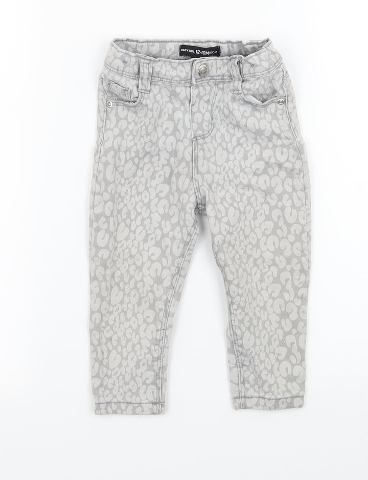 Denim & Co. Girls Grey Animal Print Denim Capri Jeans Size 12-18 Months