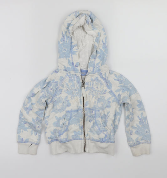Front view of Next girls’ blue floral jacket, size 3, years