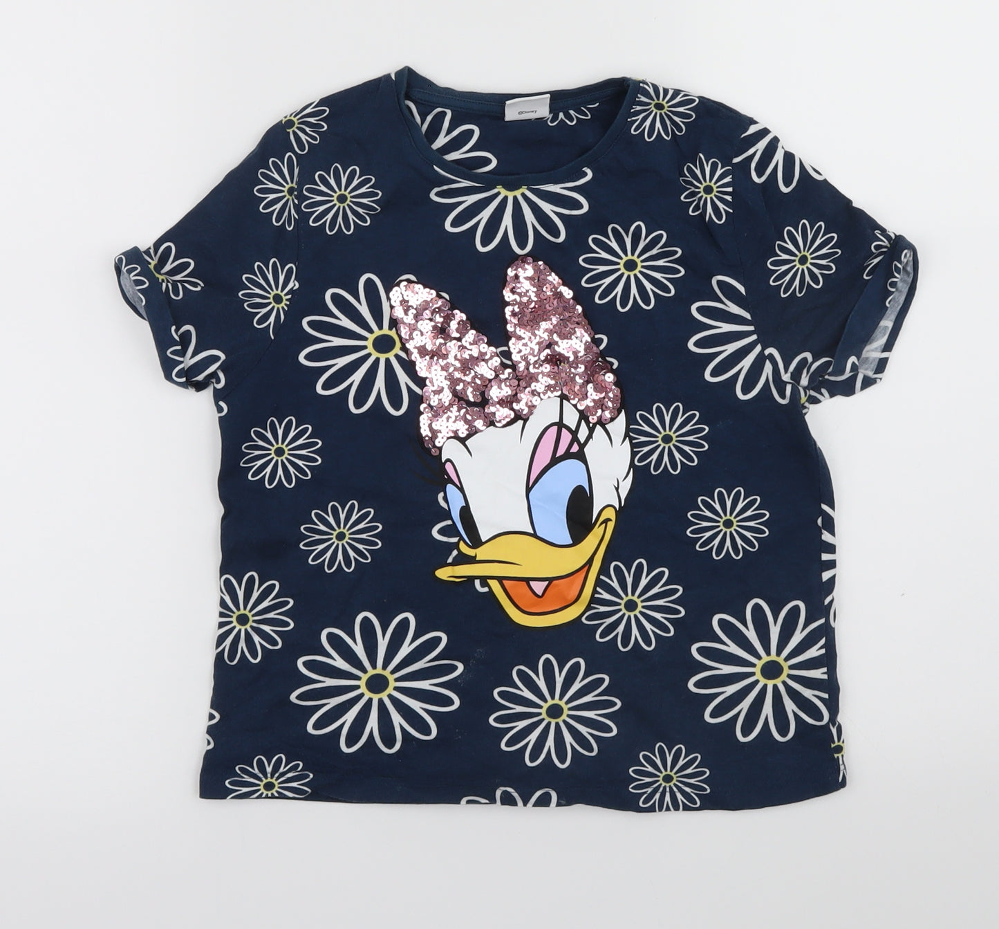 Disney Girls Black Floral  Pullover T-Shirt Size 9-10 Years  - Daisy Duck