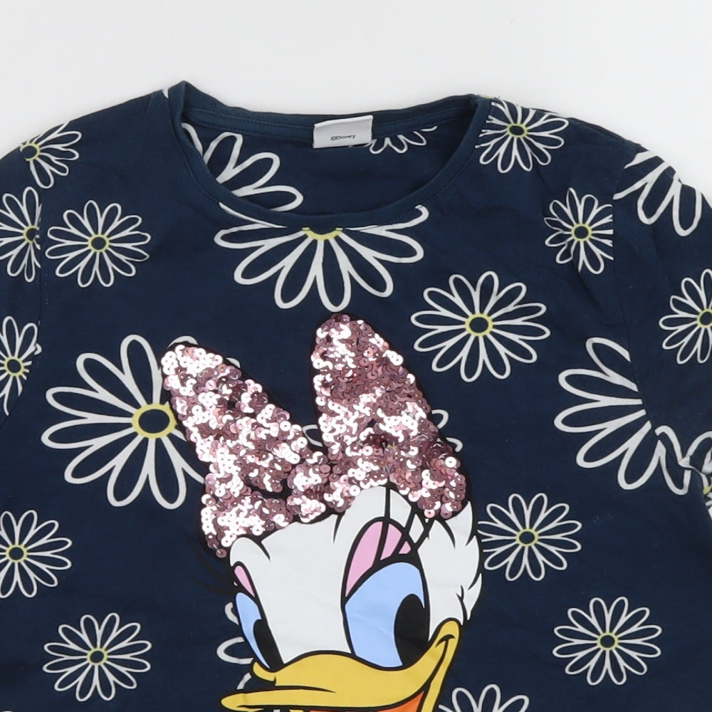 Disney Girls Black Floral  Pullover T-Shirt Size 9-10 Years  - Daisy Duck