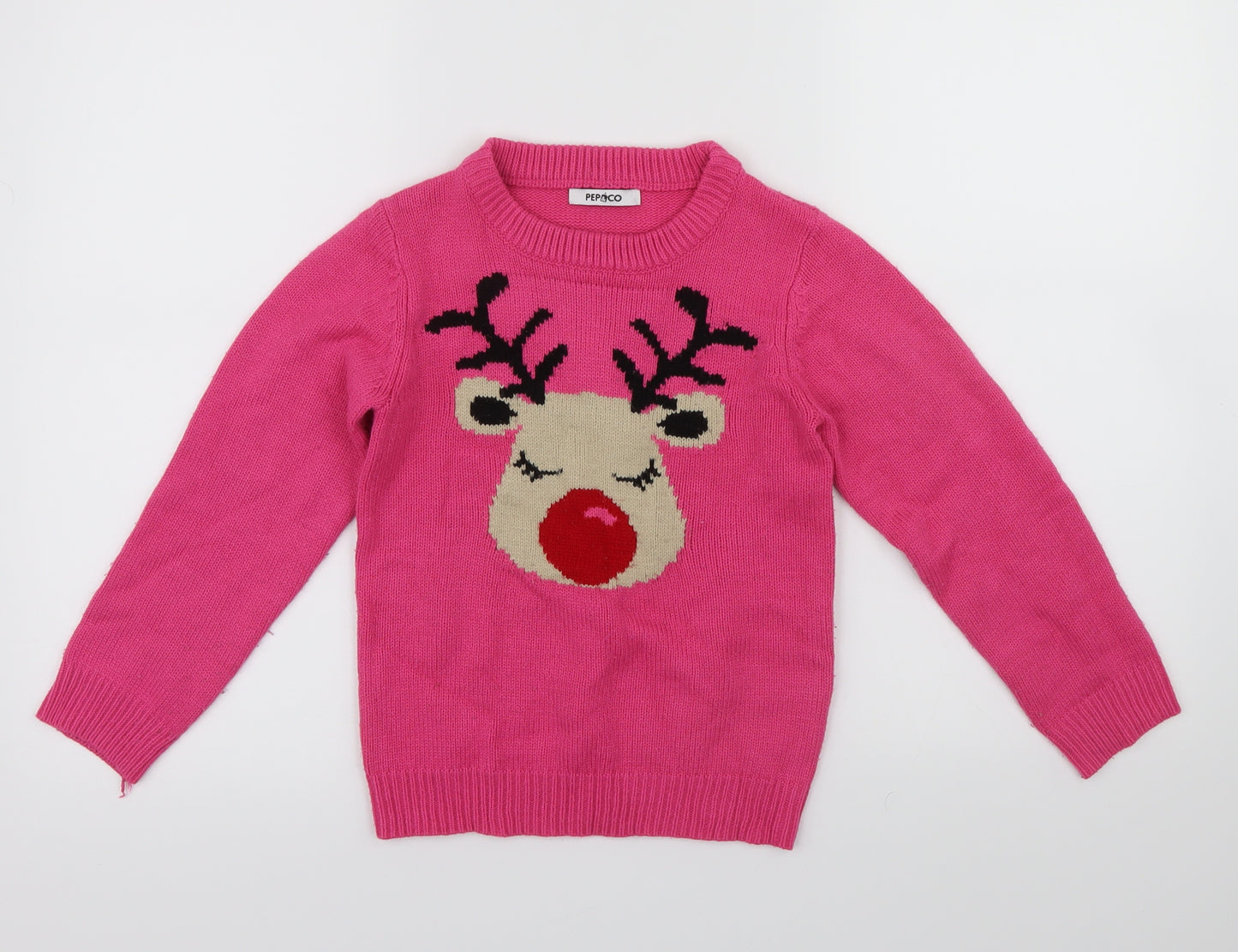 Pep & Co Girls Pink   Pullover Jumper Size 7-8 Years  - Christmas