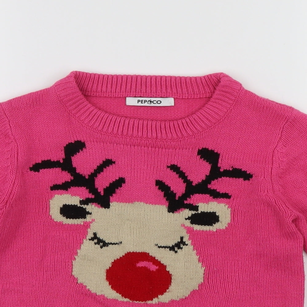 Pep & Co Girls Pink   Pullover Jumper Size 7-8 Years  - Christmas
