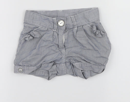 Front view of girl2girl girls’ blue pinstripe chino shorts, size 2-3, years