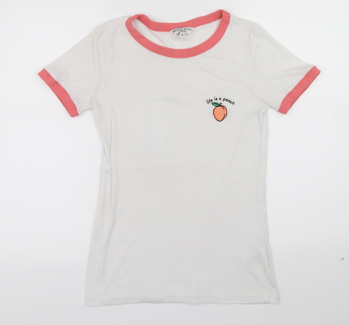 Brave Soul Womens White   Basic T-Shirt Size M  - peach