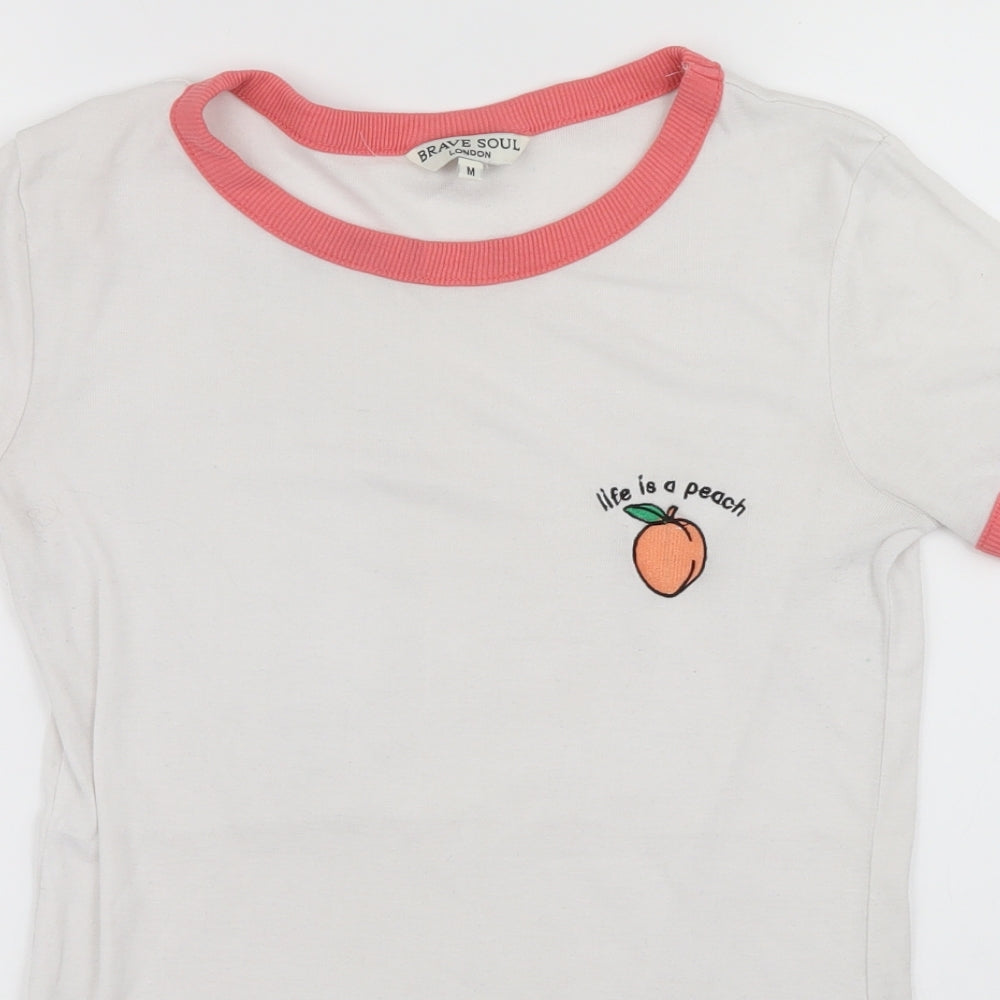 Brave Soul Womens White   Basic T-Shirt Size M  - peach