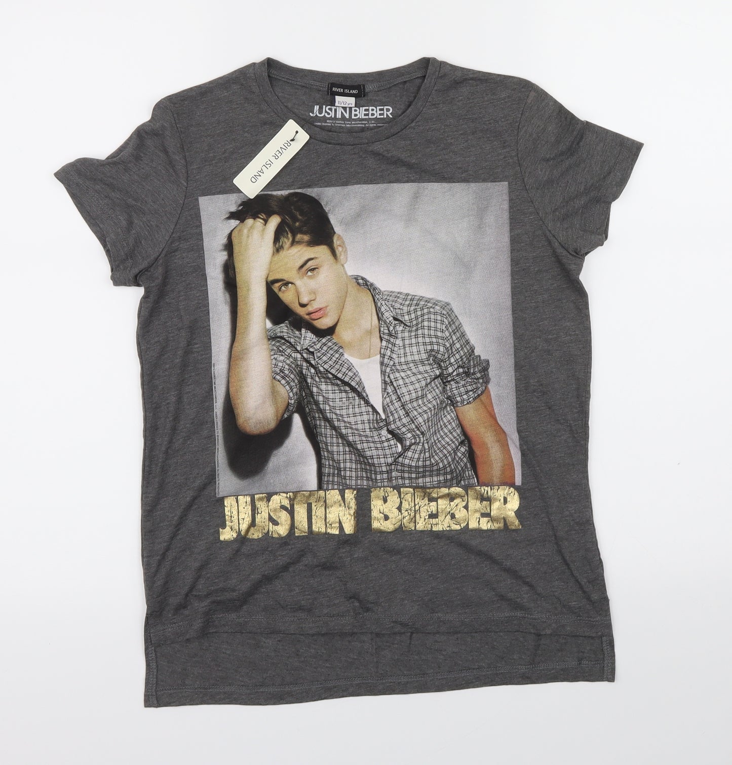 River Island Girls Grey   Basic T-Shirt Size 11-12 Years  - Justin Bieber