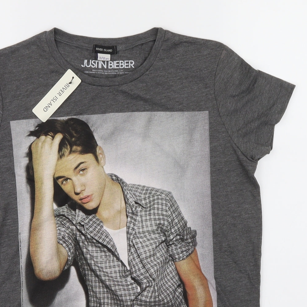 River Island Girls Grey   Basic T-Shirt Size 11-12 Years  - Justin Bieber