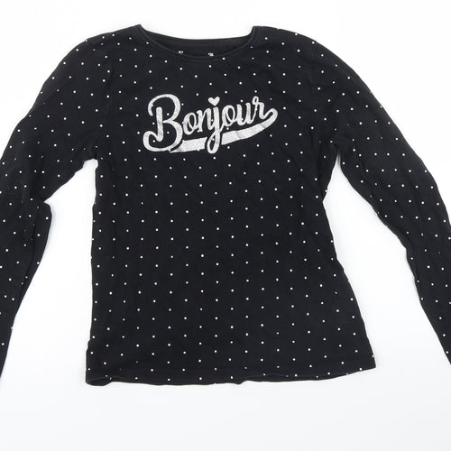 Primark Girls Black Spotted  Basic T-Shirt Size 9-10 Years  - french