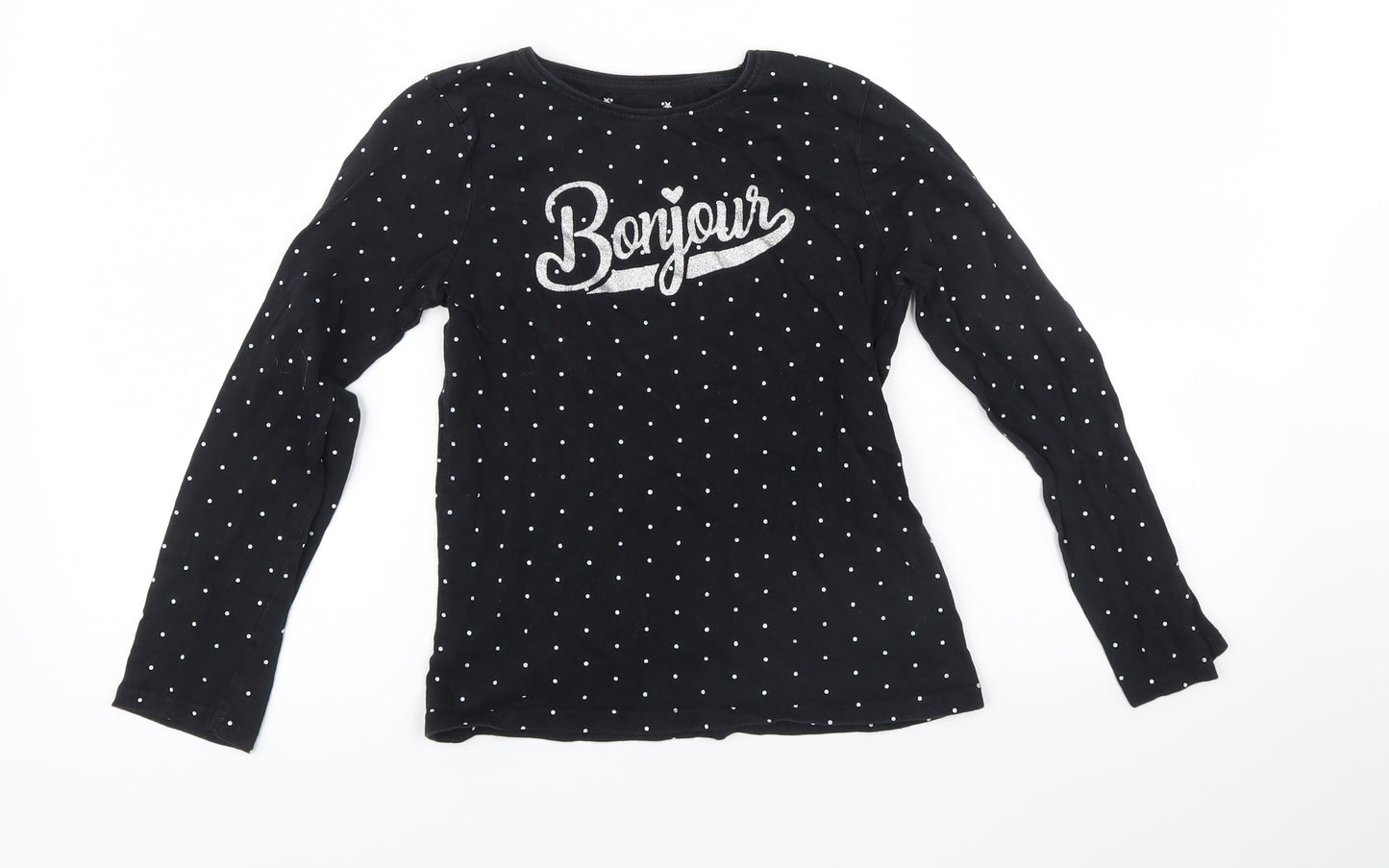 Primark Girls Black Spotted  Basic T-Shirt Size 9-10 Years  - french