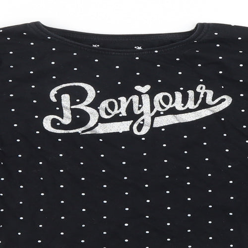 Primark Girls Black Spotted  Basic T-Shirt Size 9-10 Years  - french