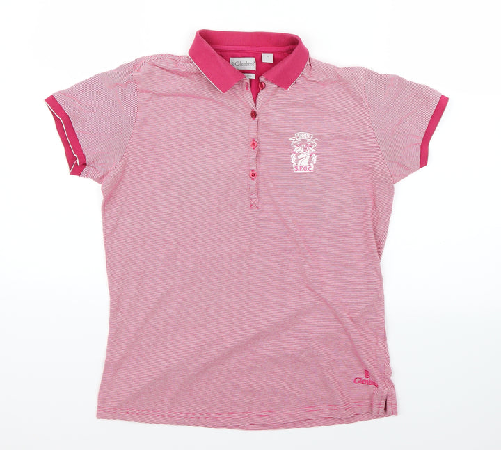 Glenbrae Womens Pink Striped Basic Polo Size M