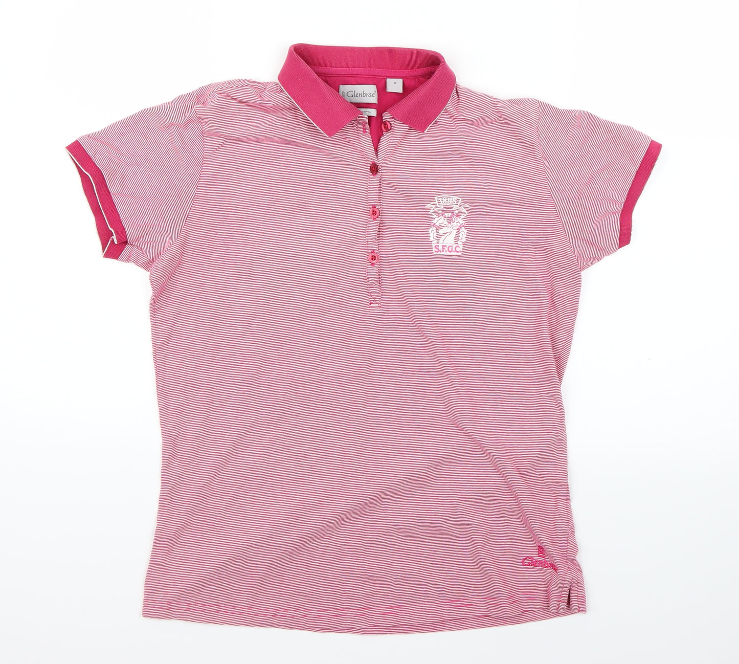 Glenbrae Womens Pink Striped  Basic Polo Size M