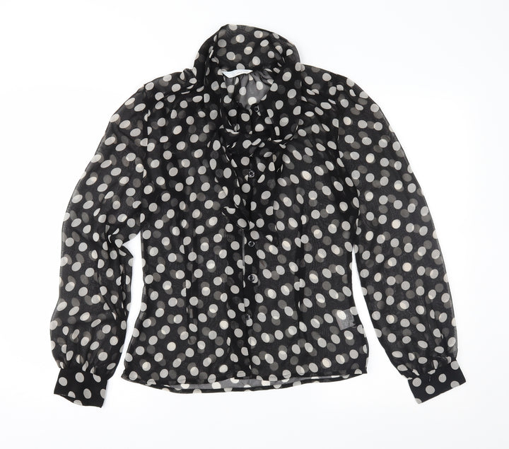 AMARANTO Womens Black Polka Dot Basic Button-Up Size 10