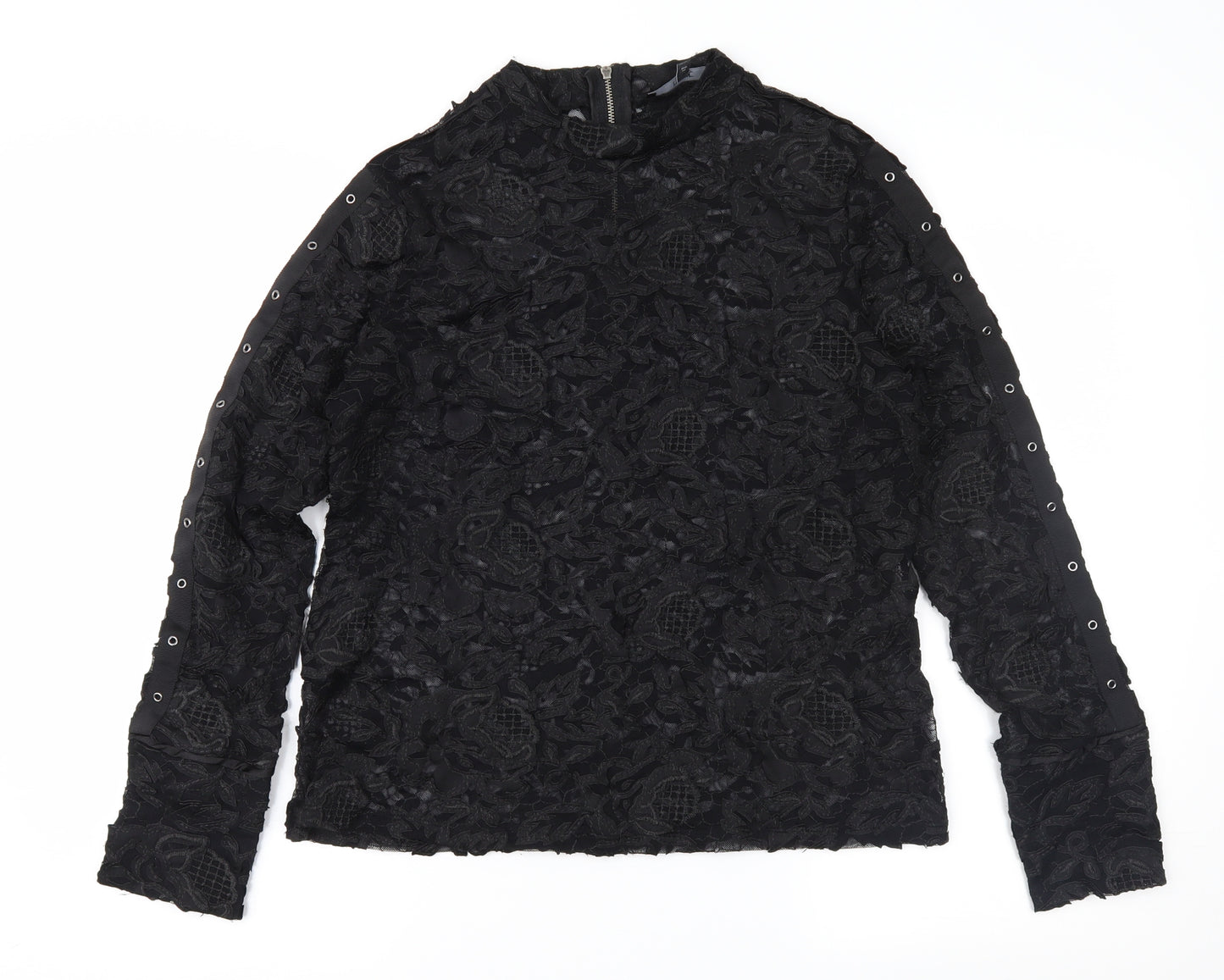 NEXT Womens Black Floral Lace Basic Blouse Size 14