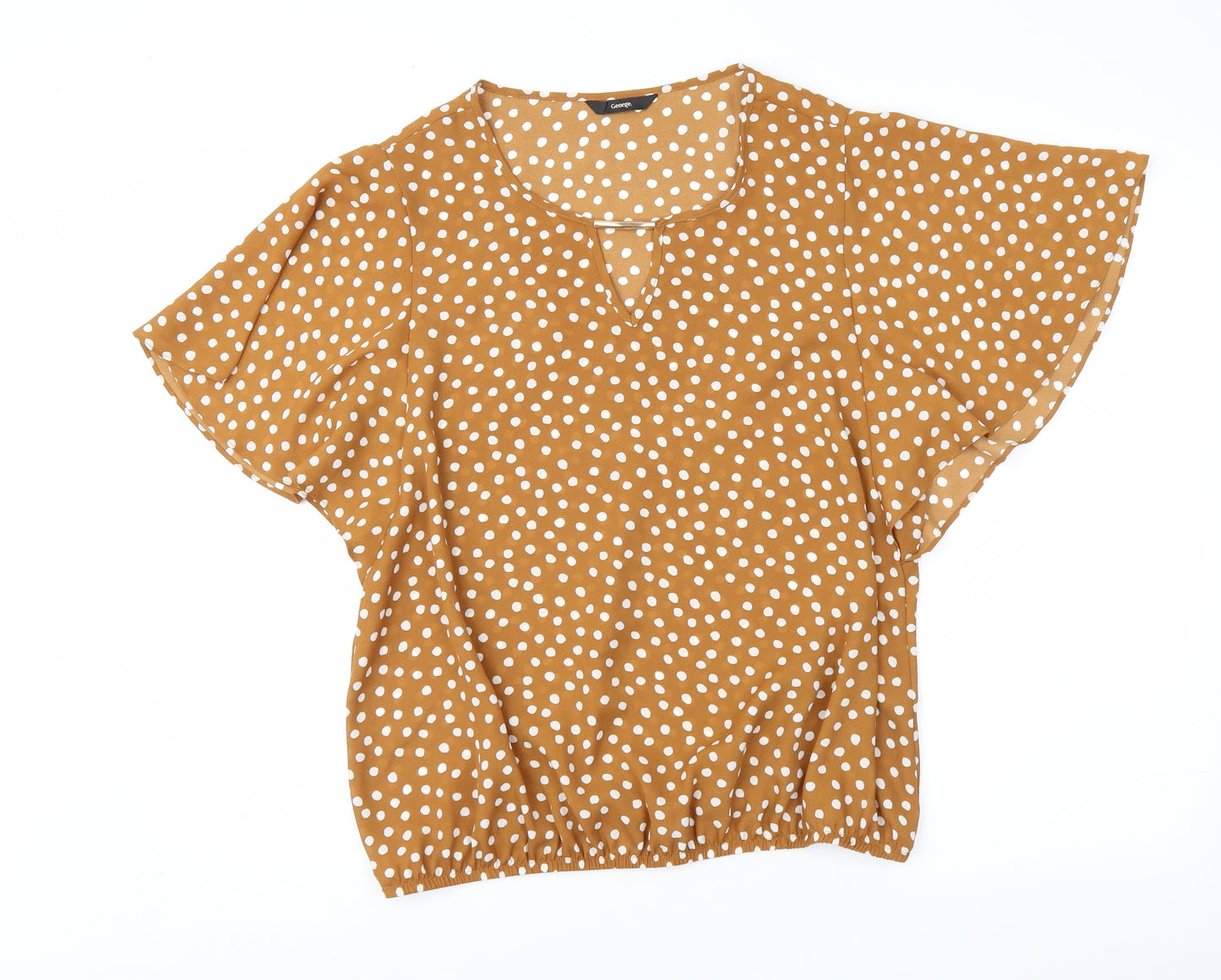 George Womens Brown Polka Dot  Basic Blouse Size 14