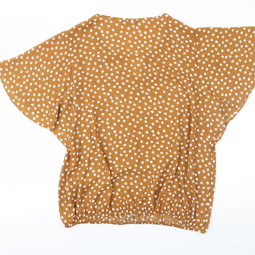 George Womens Brown Polka Dot  Basic Blouse Size 14