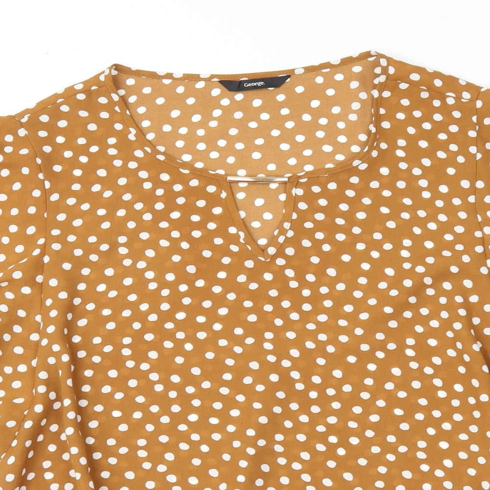 George Womens Brown Polka Dot  Basic Blouse Size 14